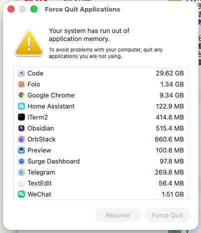 笑死，我电脑内存是 16g #apple