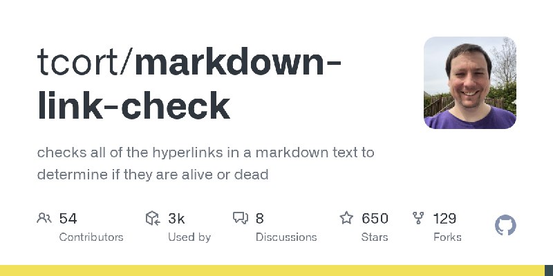 GitHub - tcort/markdown-link-check: checks all of the hyperlinks in a markdown text to determine if they are alive or dead
