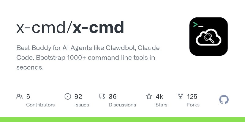GitHub - x-cmd/x-cmd: Best Buddy for AI Agents like Clawdbot, Claude Code. Bootstrap 1000+ command line tools in seconds.