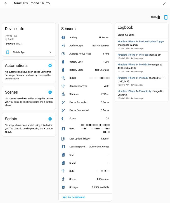 在 Home Assistant 中，电脑/手机启用 APP 的时候，也会将电脑/手机看作是一台设备，然后监控各种设备状态